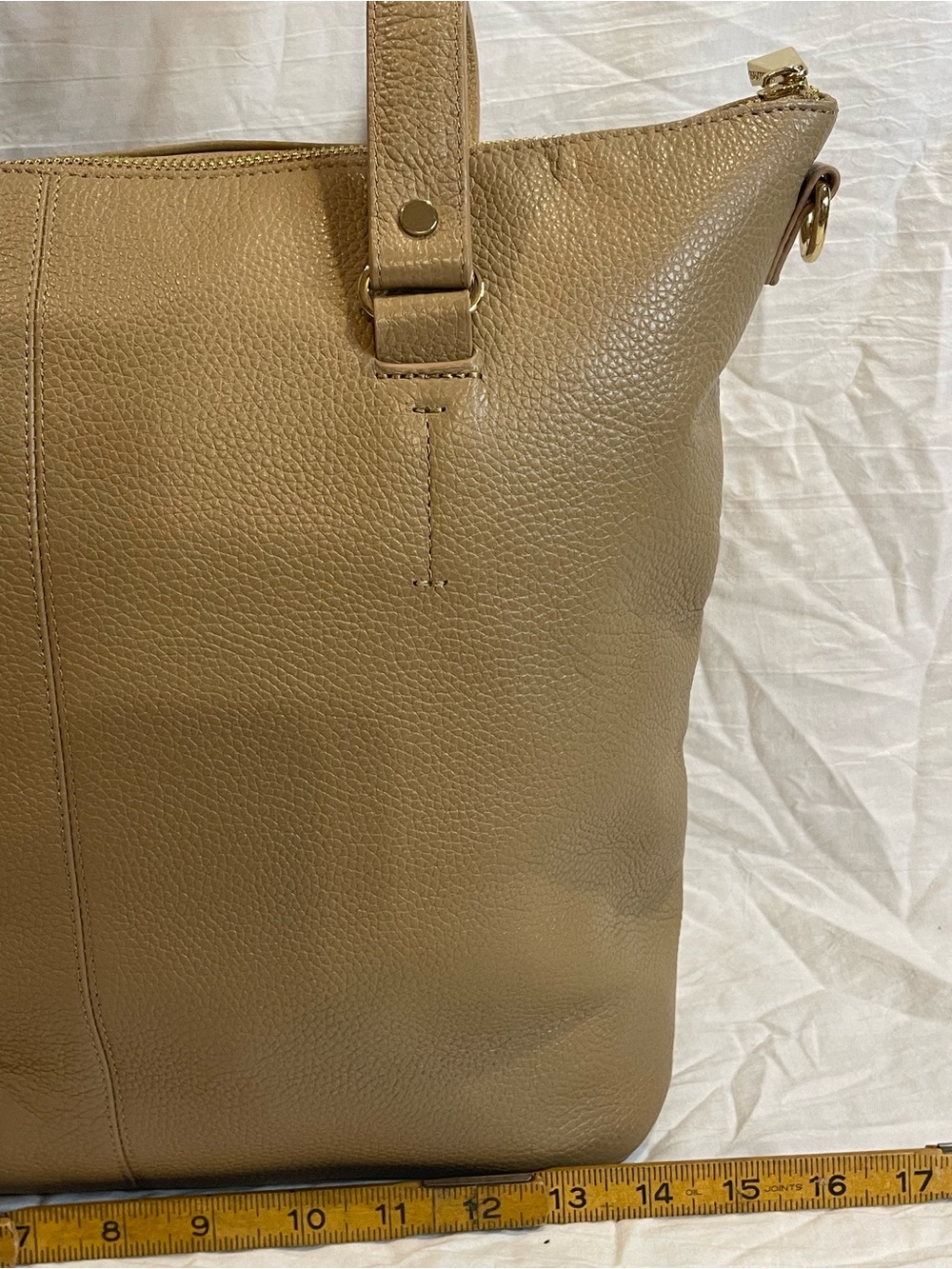 Ora Delphine Genuine Leather Taupe Tote Shoulder Bag Gold Hardware Fall Fashion - Picture 6 of 9